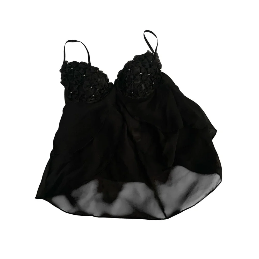 Delicates Lg Black Underwire‎ Adjustable Straps Bows Rhinestones